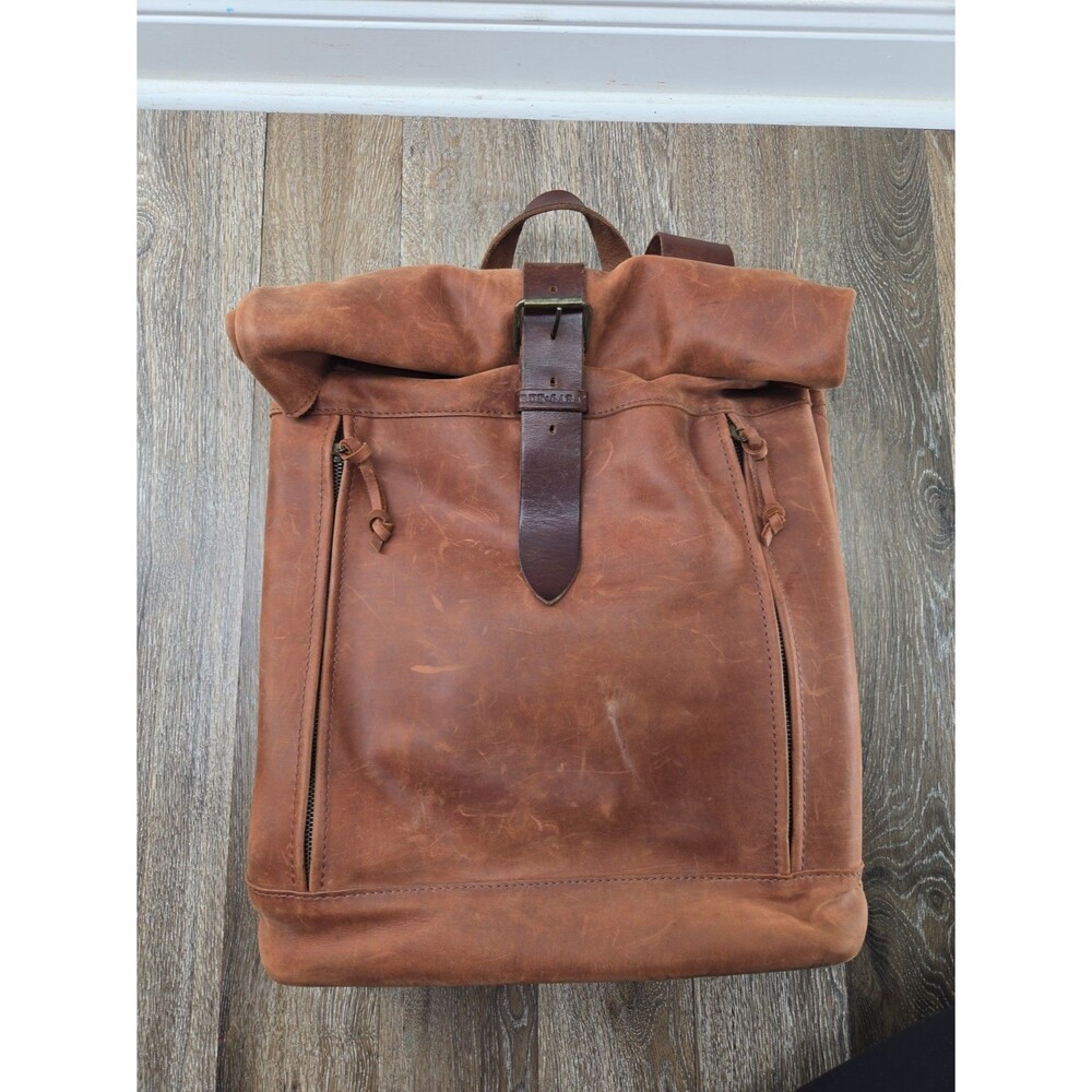 Kruk Garage Highway Backpack SE032 Men's L Cognac Brown Leather Roll Top - Picture 2 of 16
